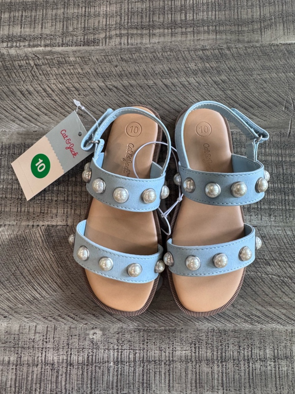 Cat & Jack Baby Blue Pearl-Stud Girls' Sandals - Size 10